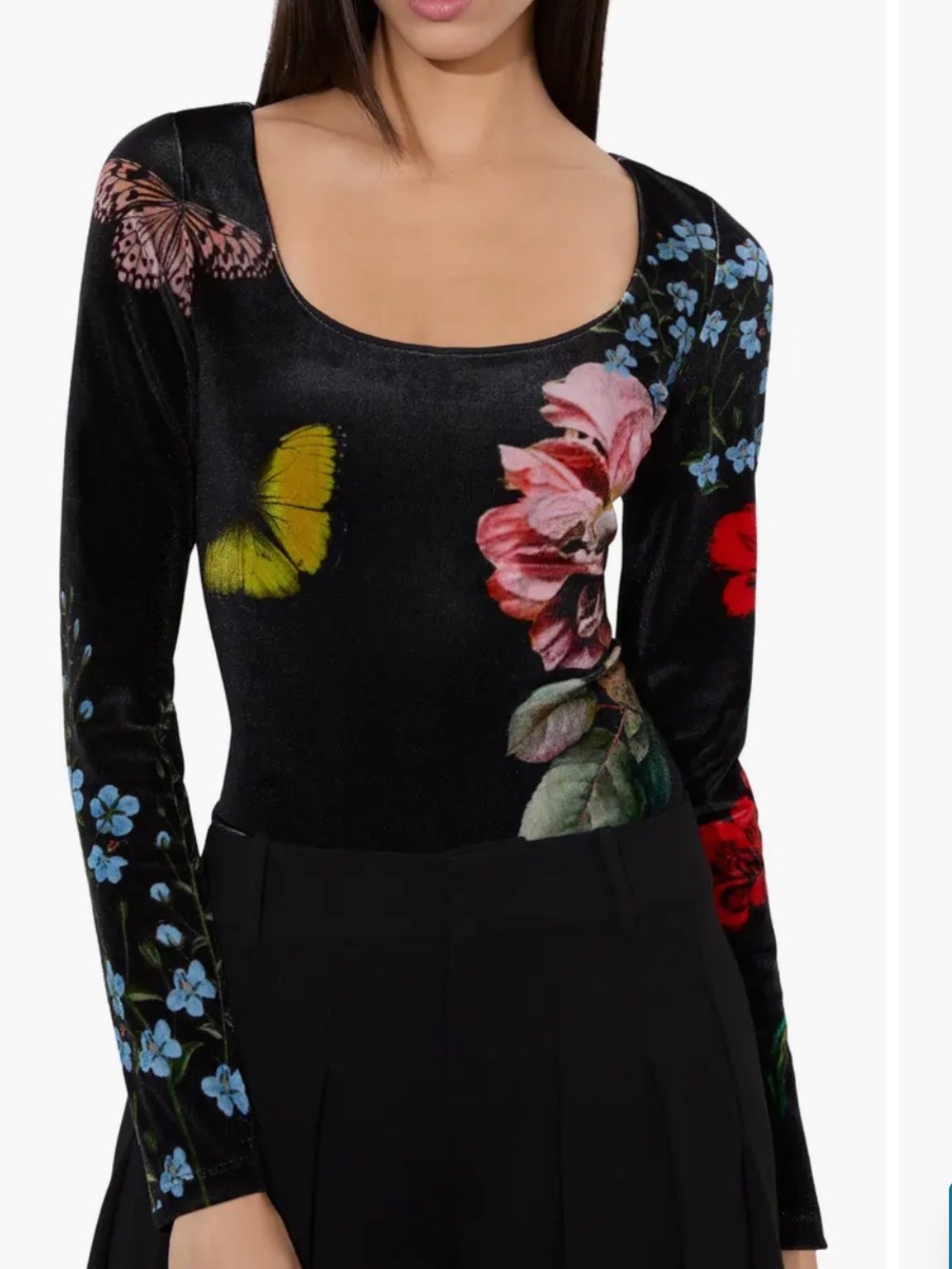 Alice + Olivia Delaina Floral & Butterfly Print Scoop Neck Top